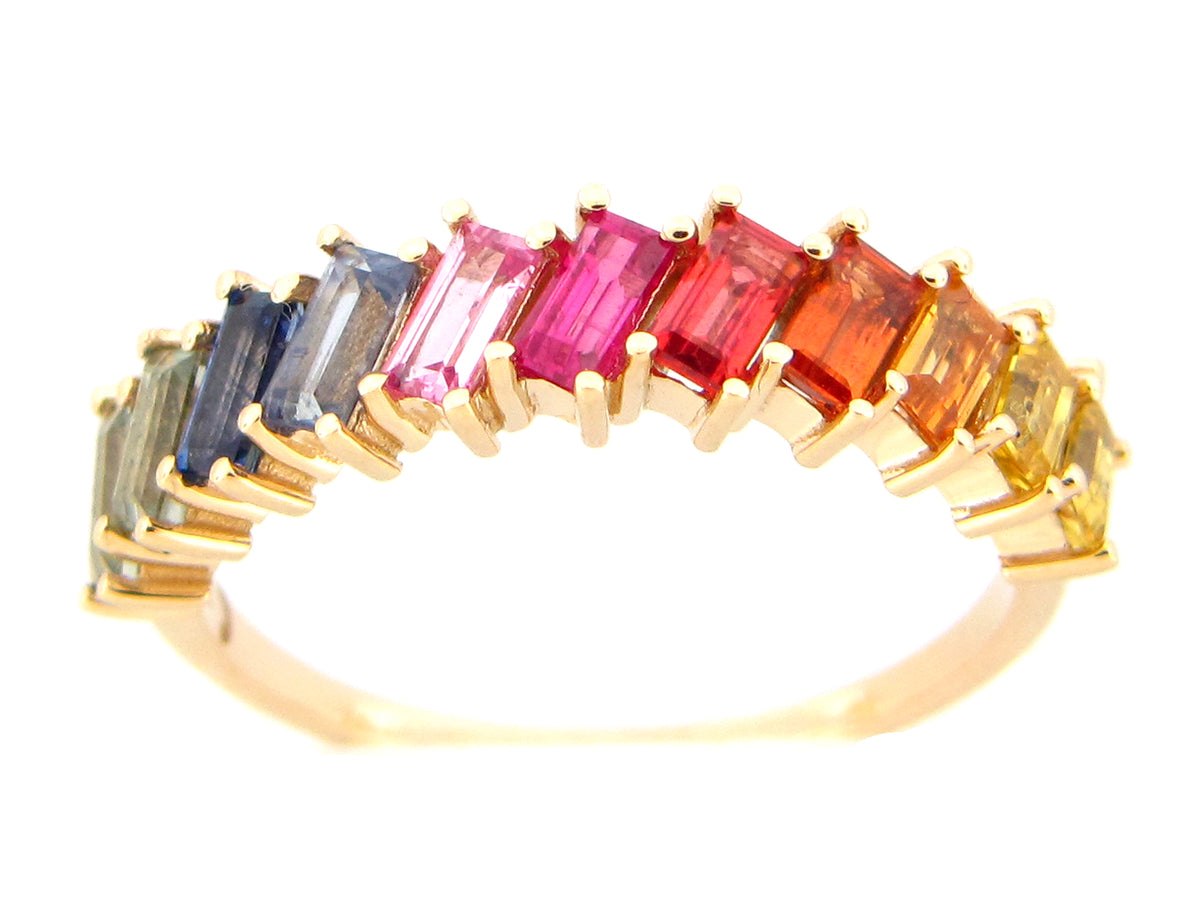 RAINBOW SAPPHIRE BAGUETTE ARRAYED RING