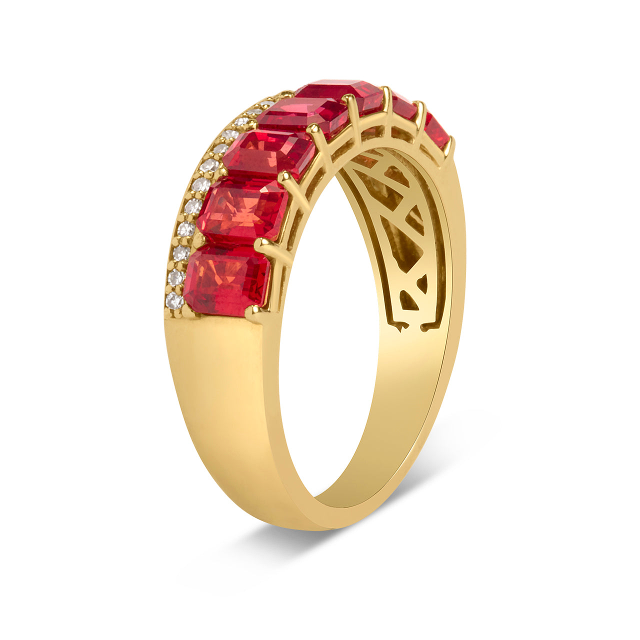 Red Orange Sapphire & Diamond Stack Ring