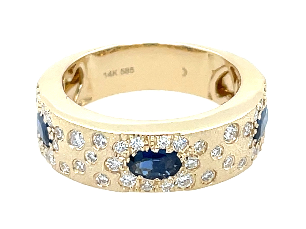 Sapphire Oval Diamond Confetti Ring, 6.2mm, Satin Finish