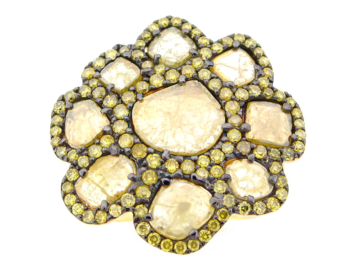 ROSE CUT SLICE YELLOW DIAMOND RING, 18KY (N)