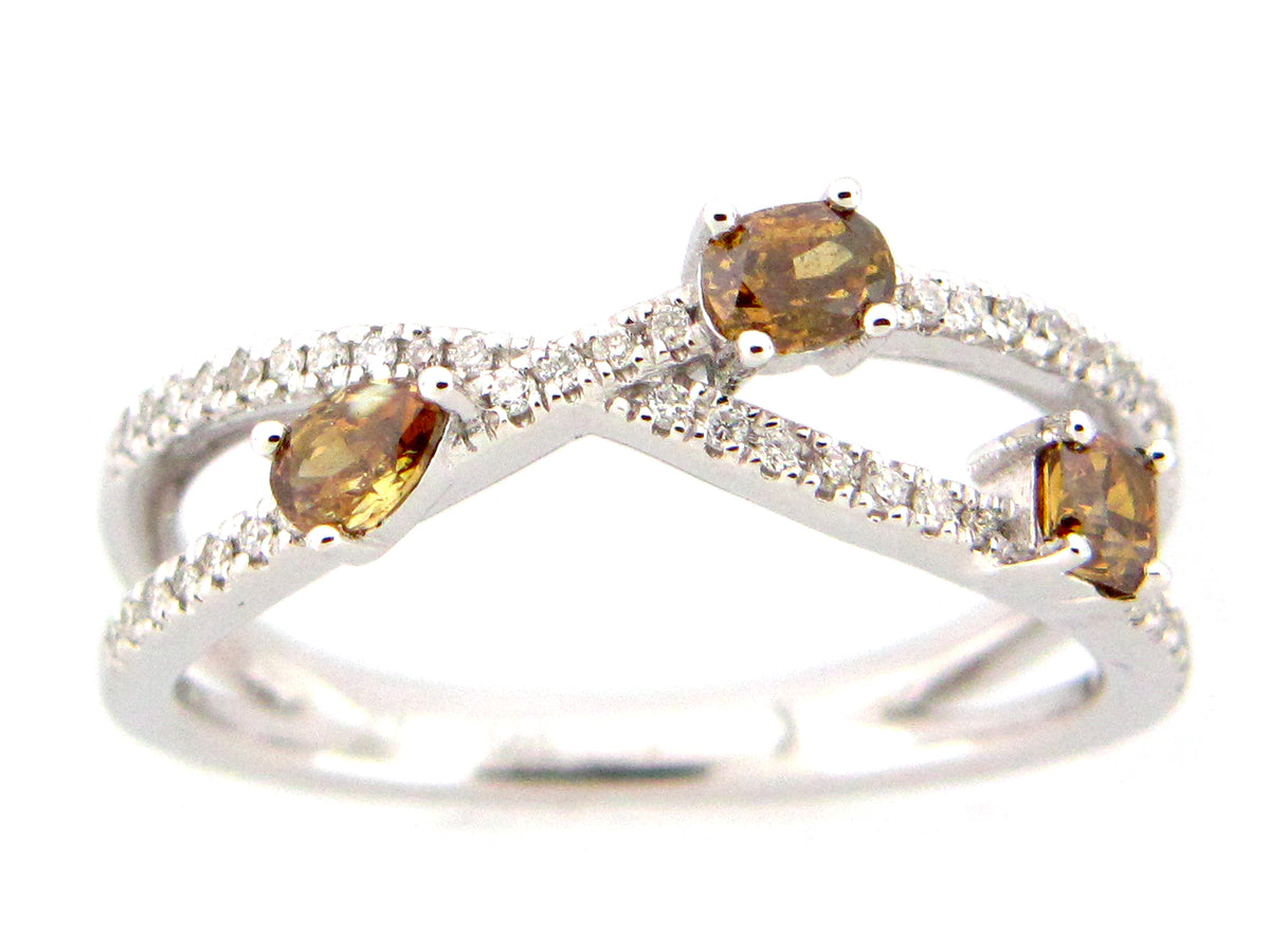 FANCY COLOR DIAMOND BYPASS RING , 14KW (N)