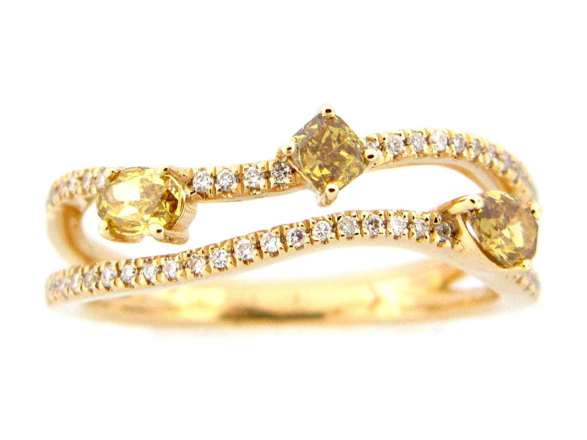 FANCY COLOR DIAMOND DOUBLE SHANK RING, 14KY (N)