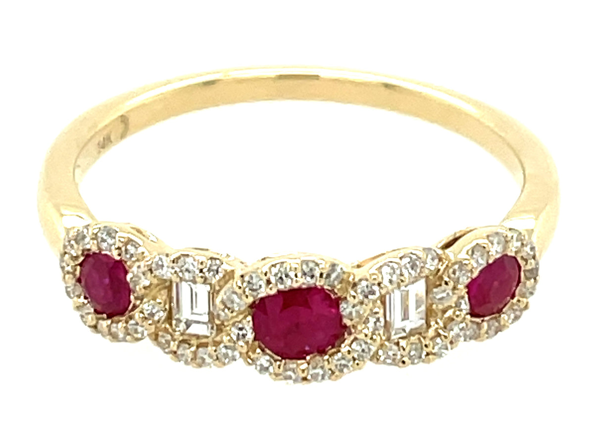 RUBY ROUND & DIAMOND BAGUETTE ALTERNATING RING