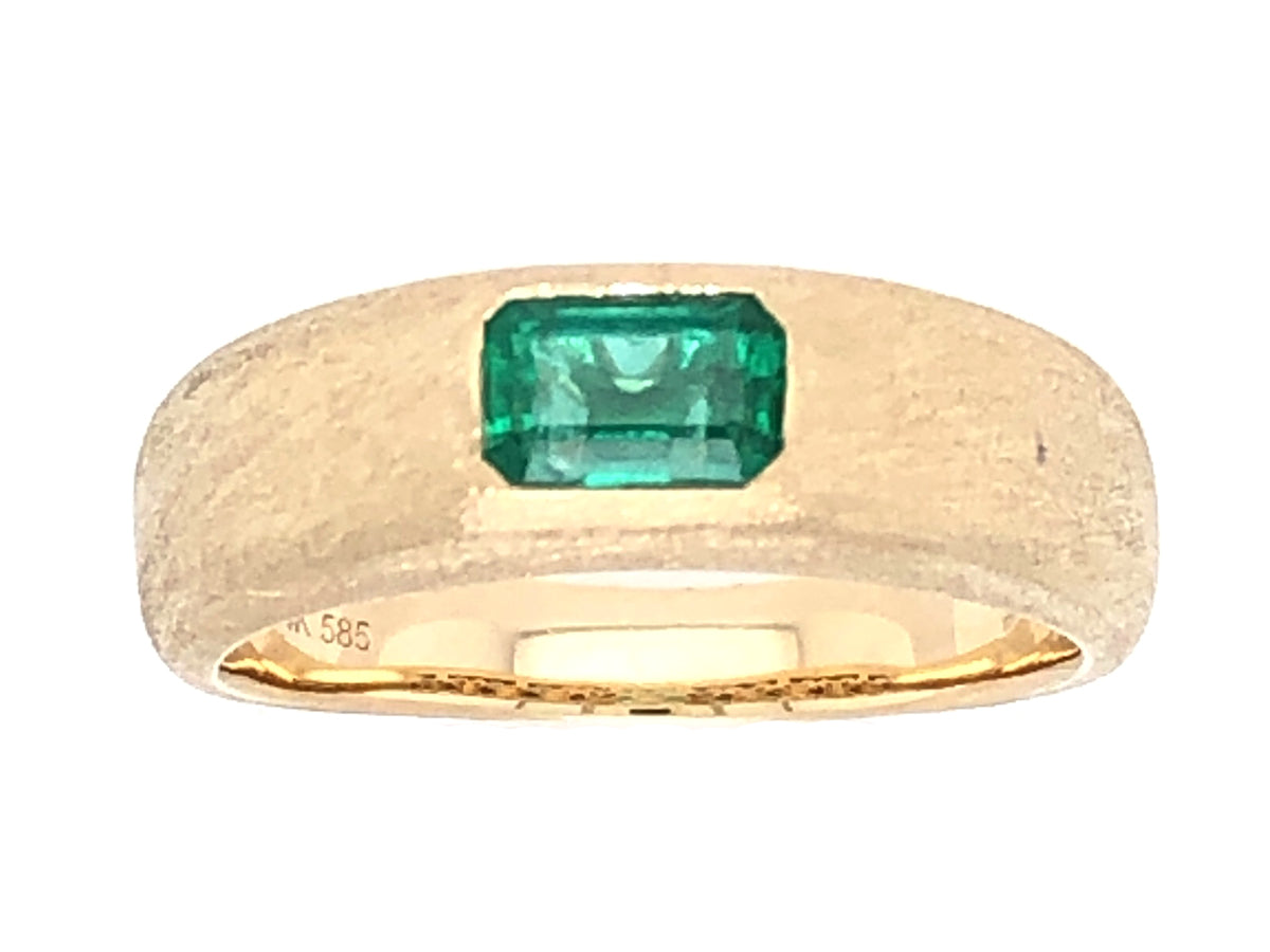 EMERALD BEZEL RING, SATIN FINISH, 14KY (O)