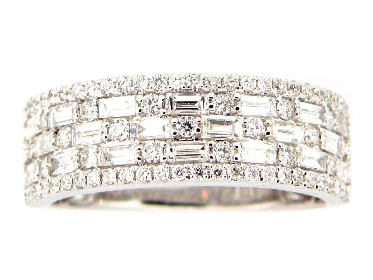 Diamond 3 Row Baguette Round Ring, 14kw (N)