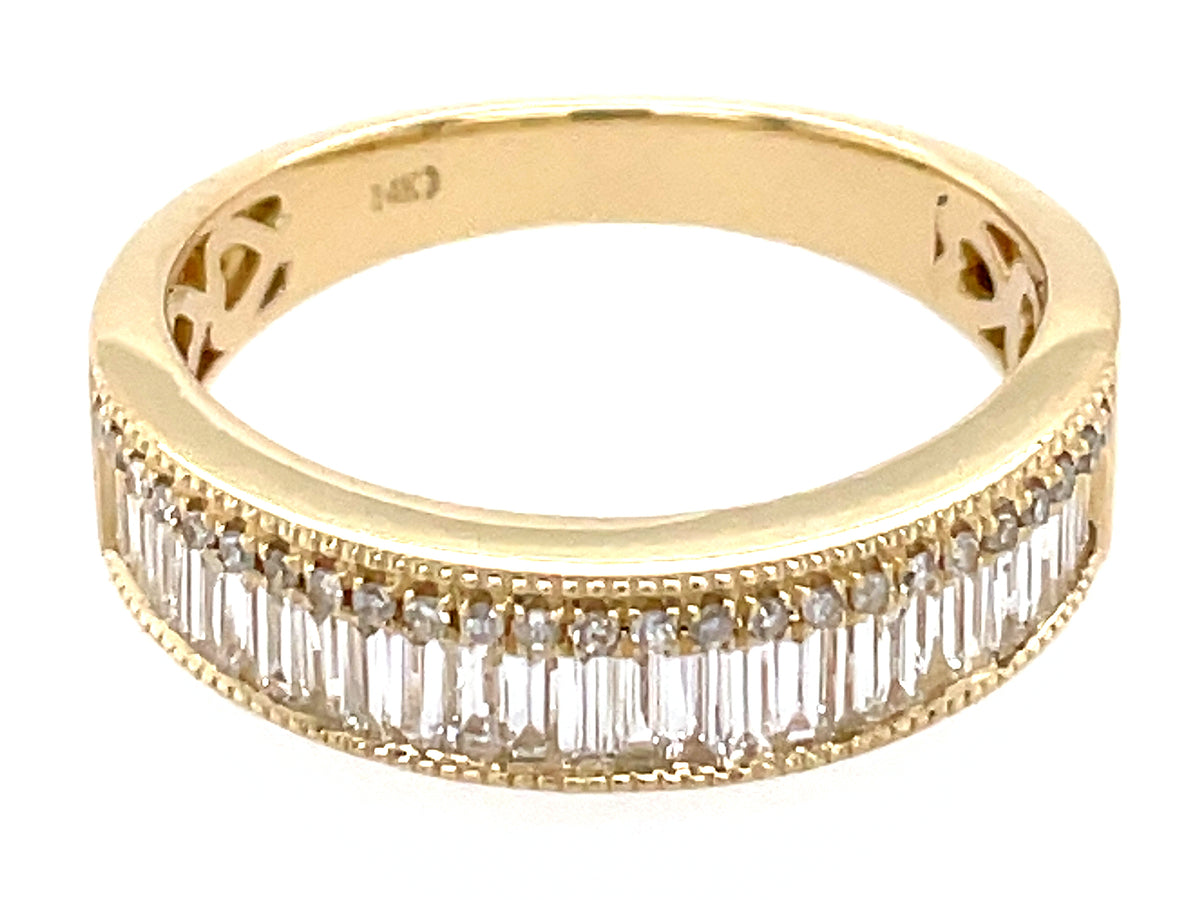 Diamond Baguette & Round Milgrain 5mm Duet Band