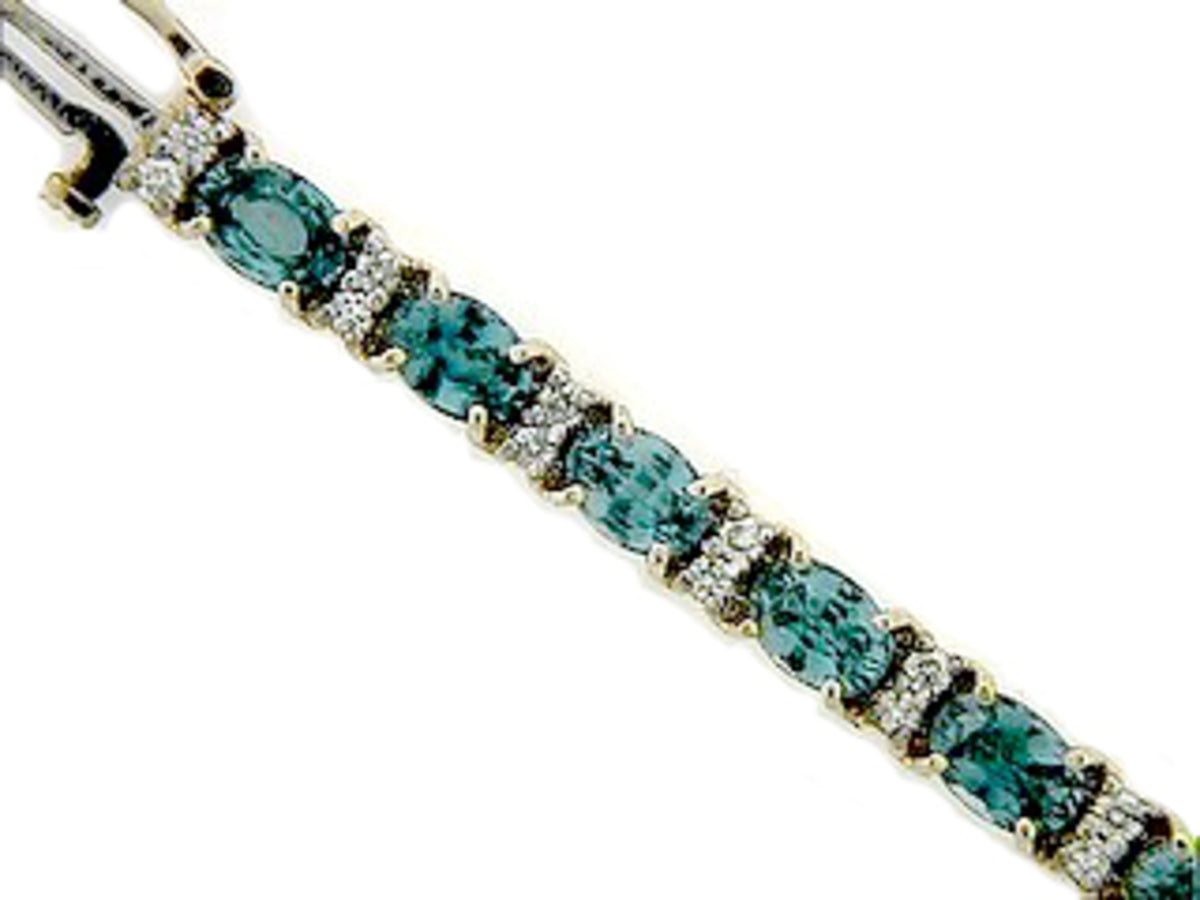Blue Zircon Diamond Bracelet, 14ky (H)