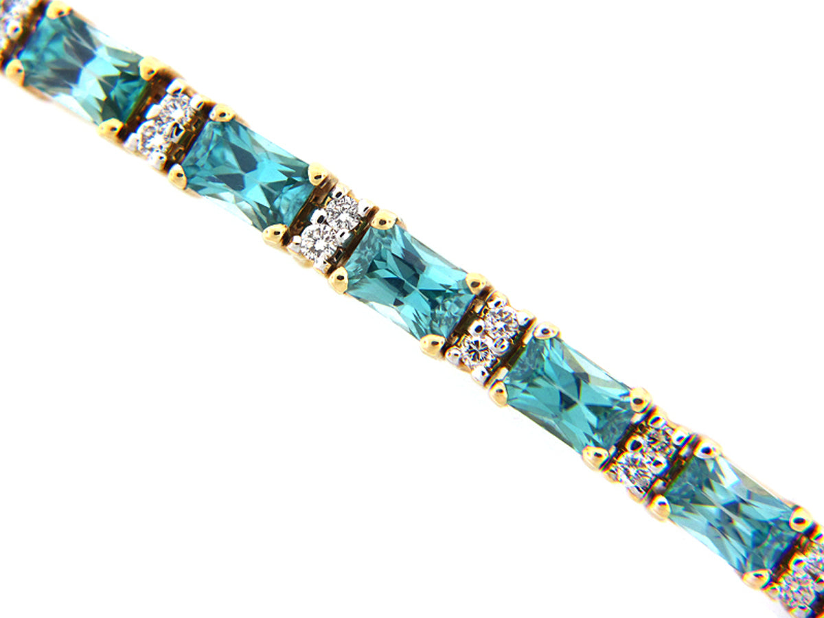 BLUE ZIRCON & DIAMOND BRACELET, 14KY (H), C=16.34