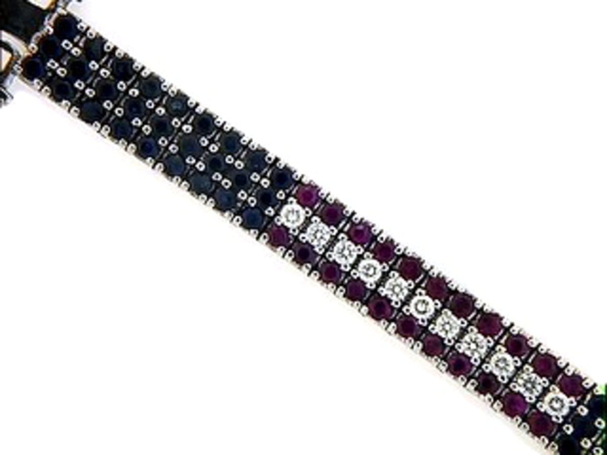 SAPPHIRE, RUBY & DIAMOND BRACELET, 14KW (H), C=10.25