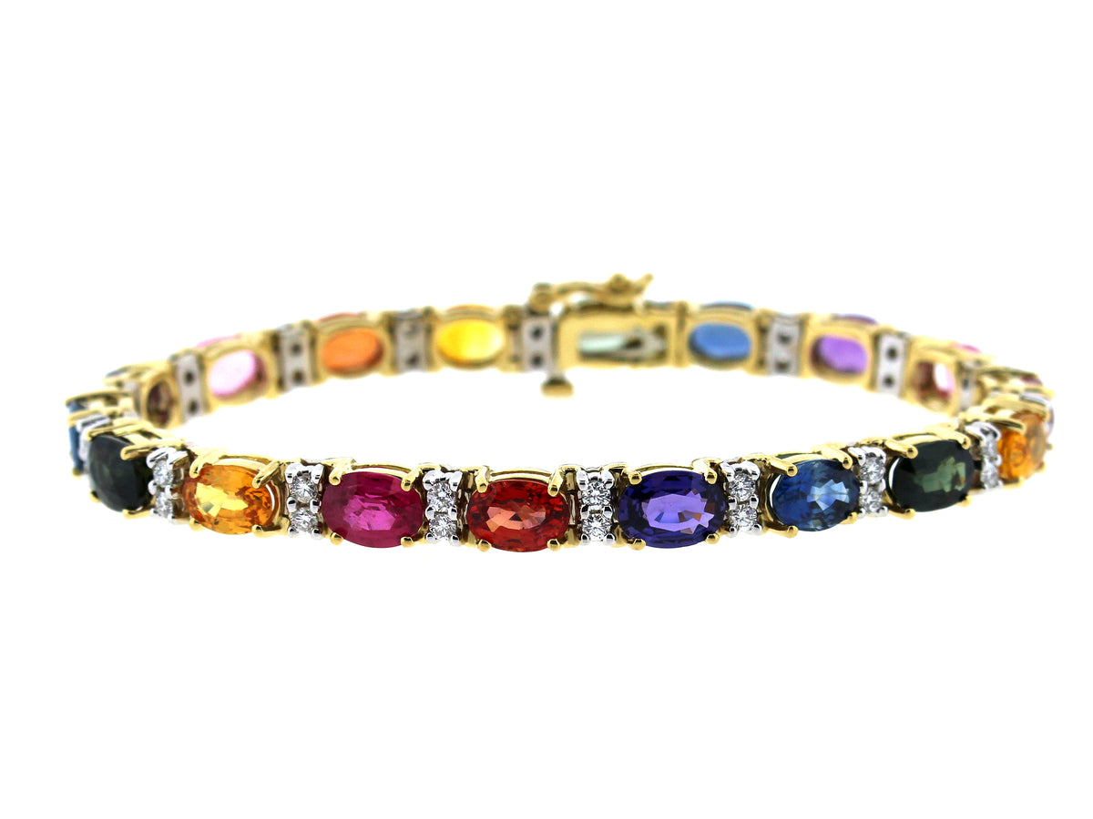 RAINBOW SAPPHIRE & DIAMOND BRACELET, 18KT (H/U)