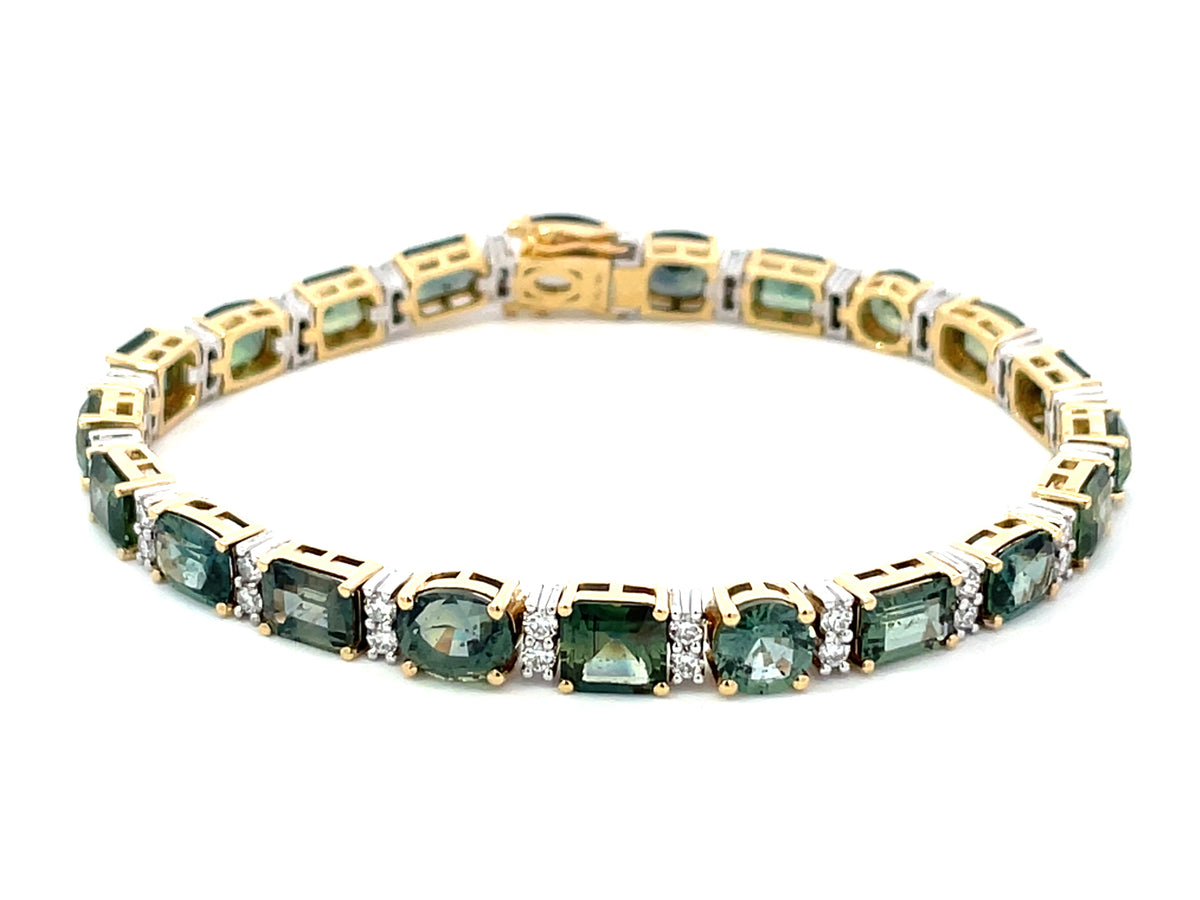 Natural No Heat Green Sapphire Diamond Bracelet