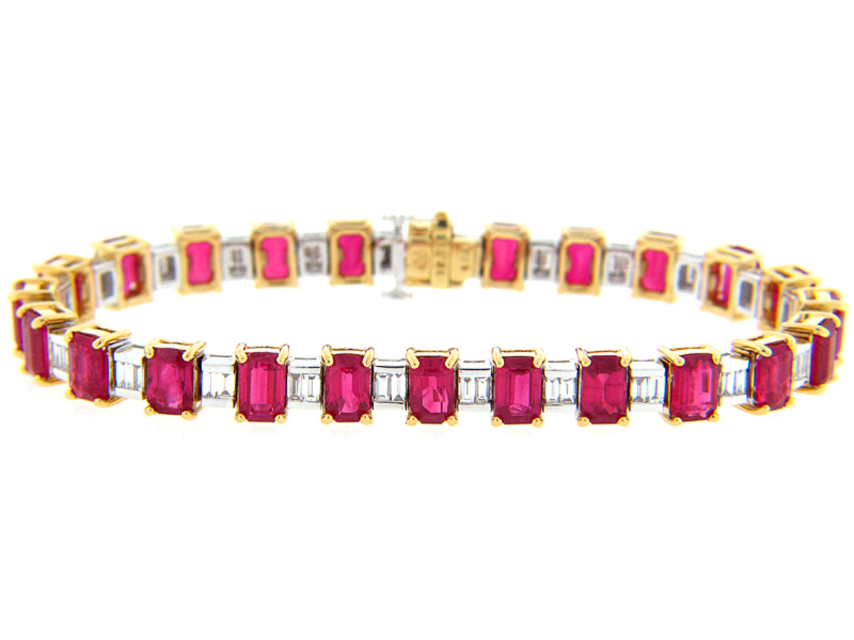 RUBY & DIAMOND BRACELET, 18KT (H), C=17.21