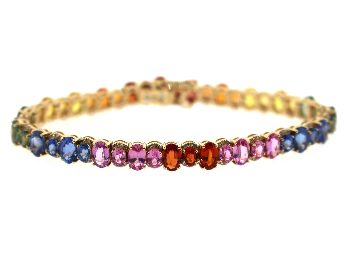 RAINBOW SAPPHIRE & DIAMOND BRACELET, 14KY (H/U)