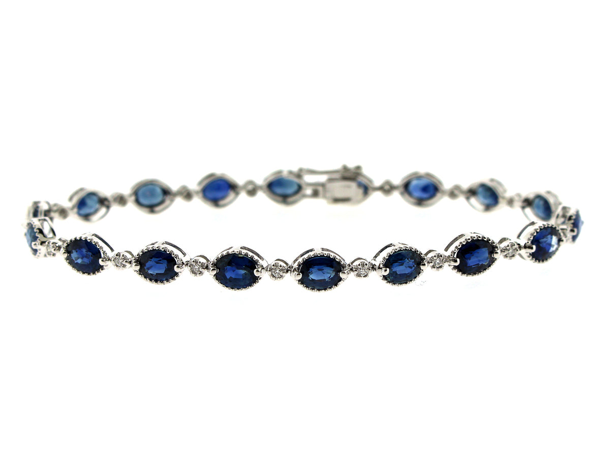 SAPPHIRE & DIAMOND 1 ROW BRACELET, 14KW (H)