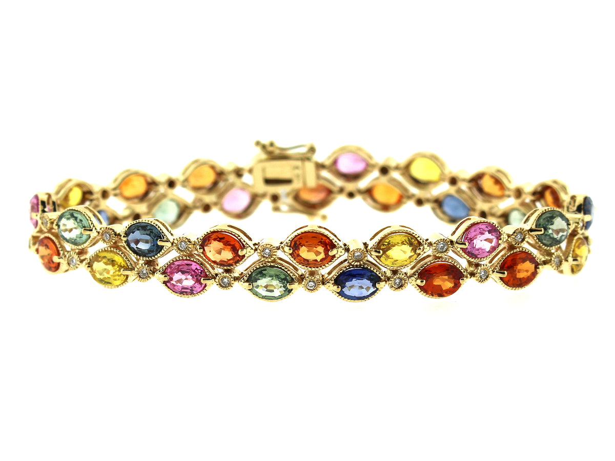 RAINBOW SAPPHIRE & DIAMOND 2 ROW 8" BRACELET