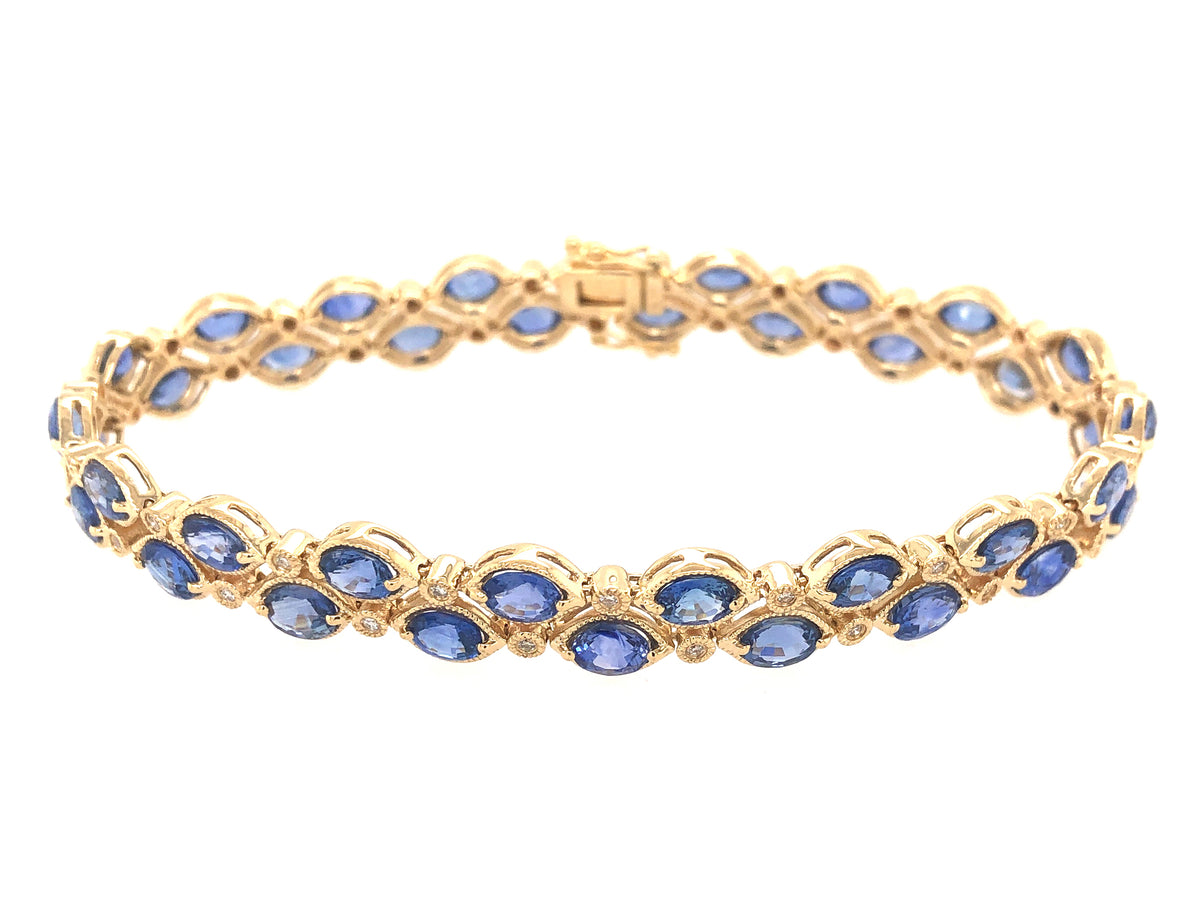 SAPPHIRE & DIAMOND 2 ROW MEDIUM BLUE BRACELET, 14KY (H), 7 1/2"