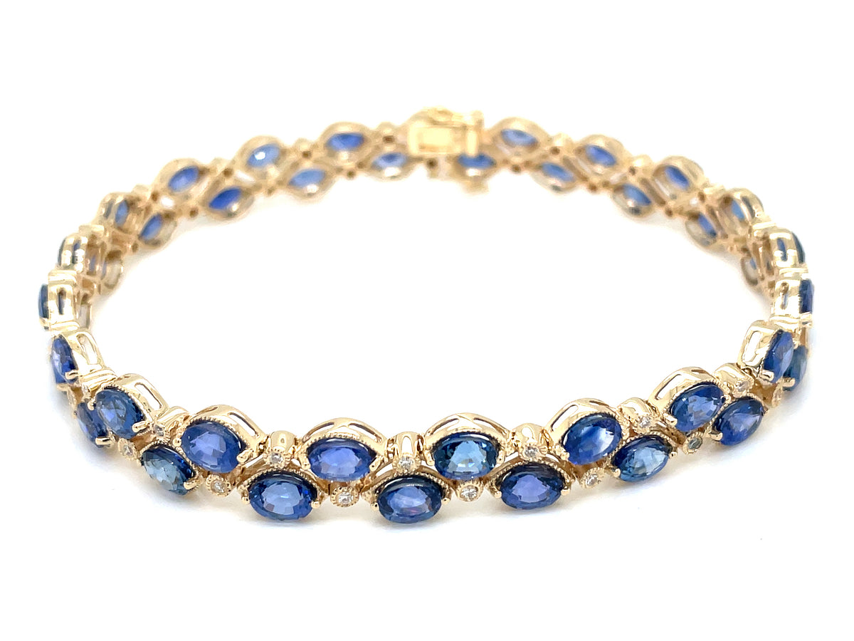 SAPPHIRE & DIAMOND 2 ROW MEDIUM BLUE BRACELET, 14KY (H), 8 1/2"