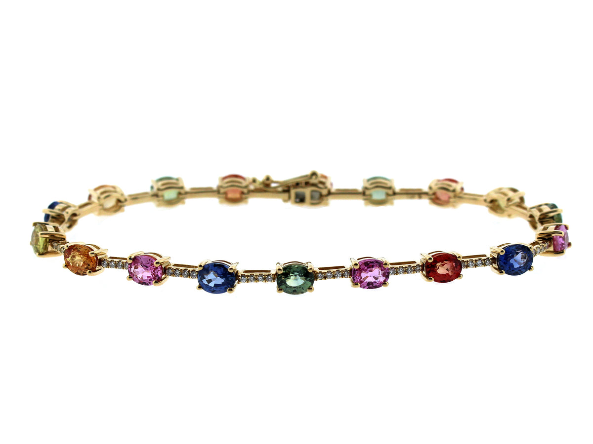 RAINBOW SAPPHIRE & DIAMOND BRACELET, 14KY (H/U/N)