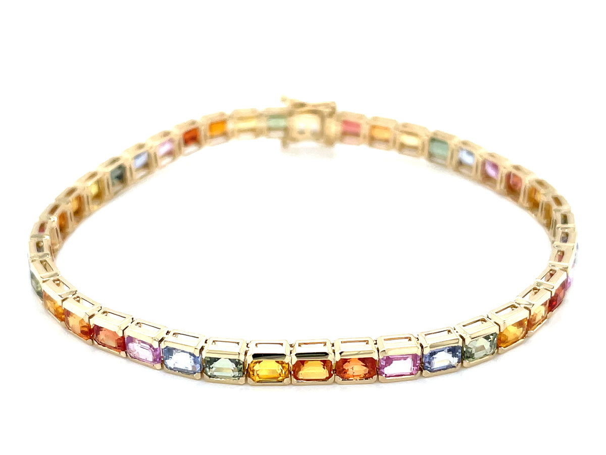 RAINBOW SAPPHIRE SCATTERED EMERALD CUT 7" BRACELET
