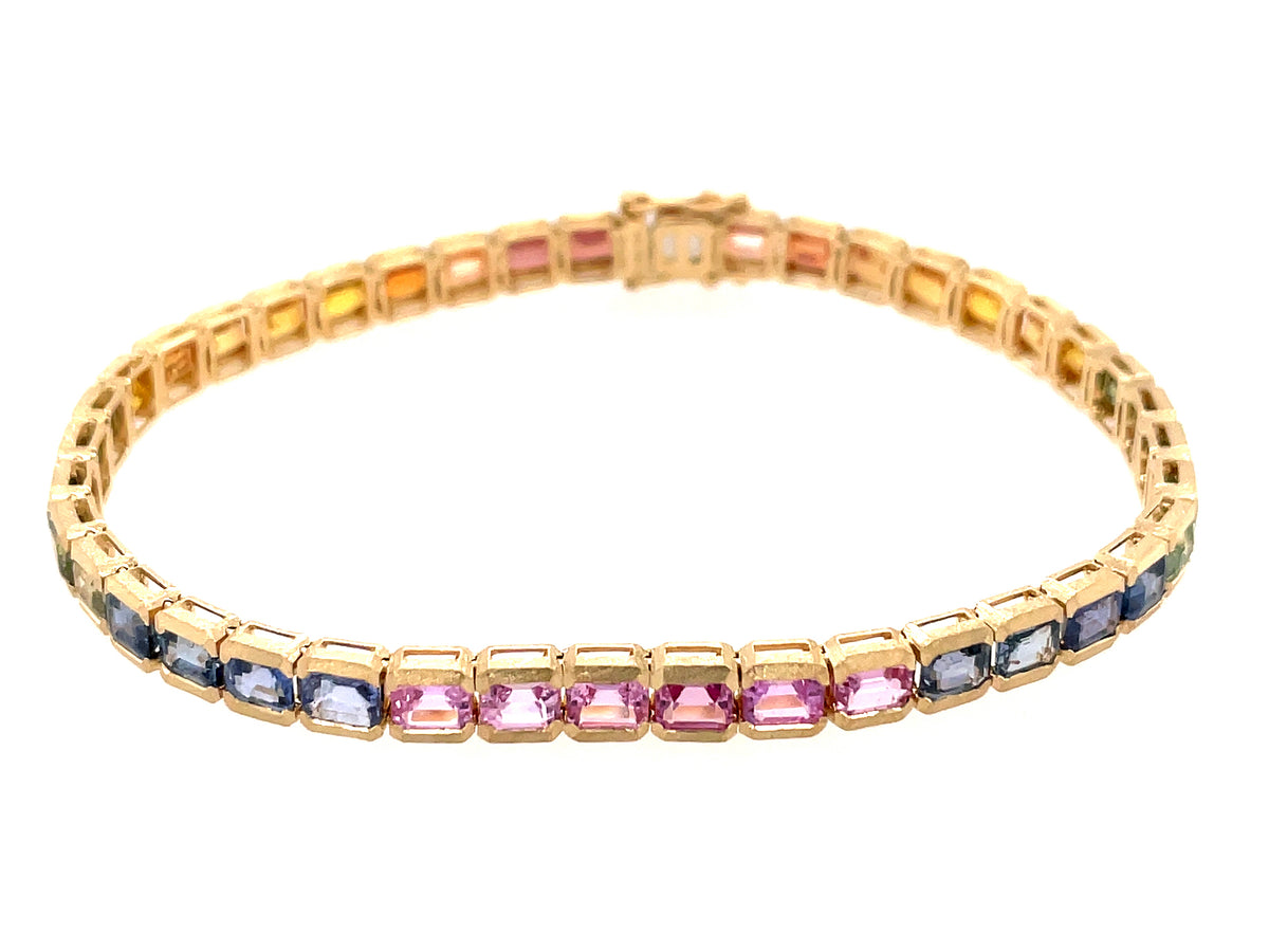 RAINBOW SAPPHIRE GRADUATED EMERALD CUT 7" BRACELET