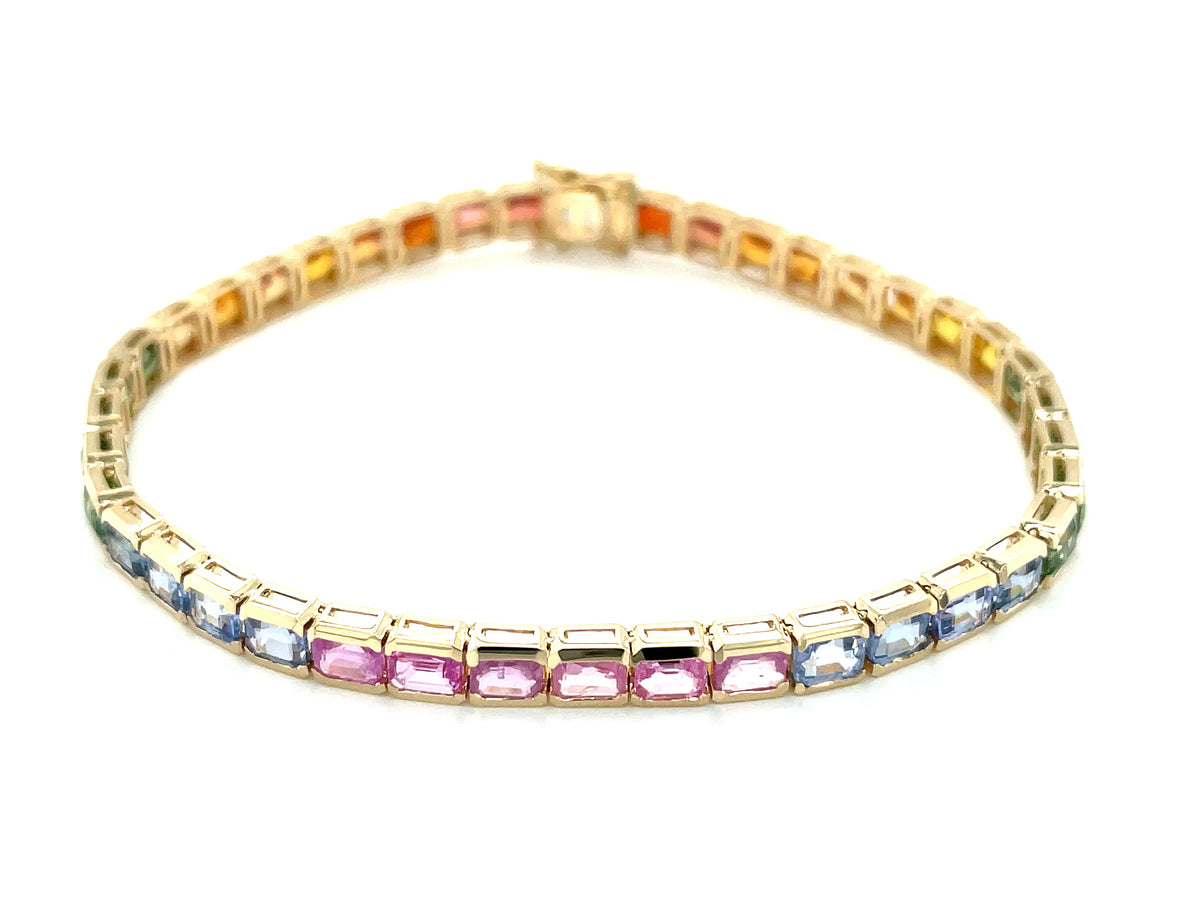 RAINBOW SAPPHIRE GRADUATED EMERALD CUT 7" BRACELET