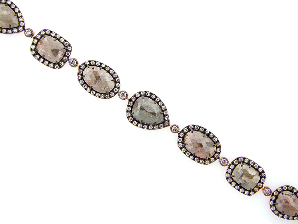 ROSE CUT SLICE FANCY COLOR DIAMOND BRACELET, 18KR (N)