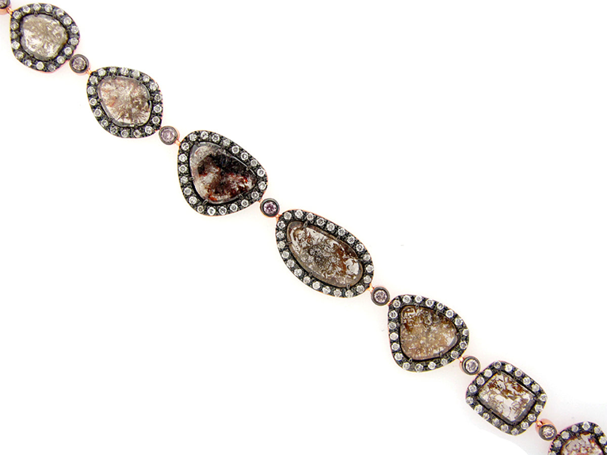ROSE ROUGH CUT FANCY COLOR DIAMOND BRACELET, 18KR (N)