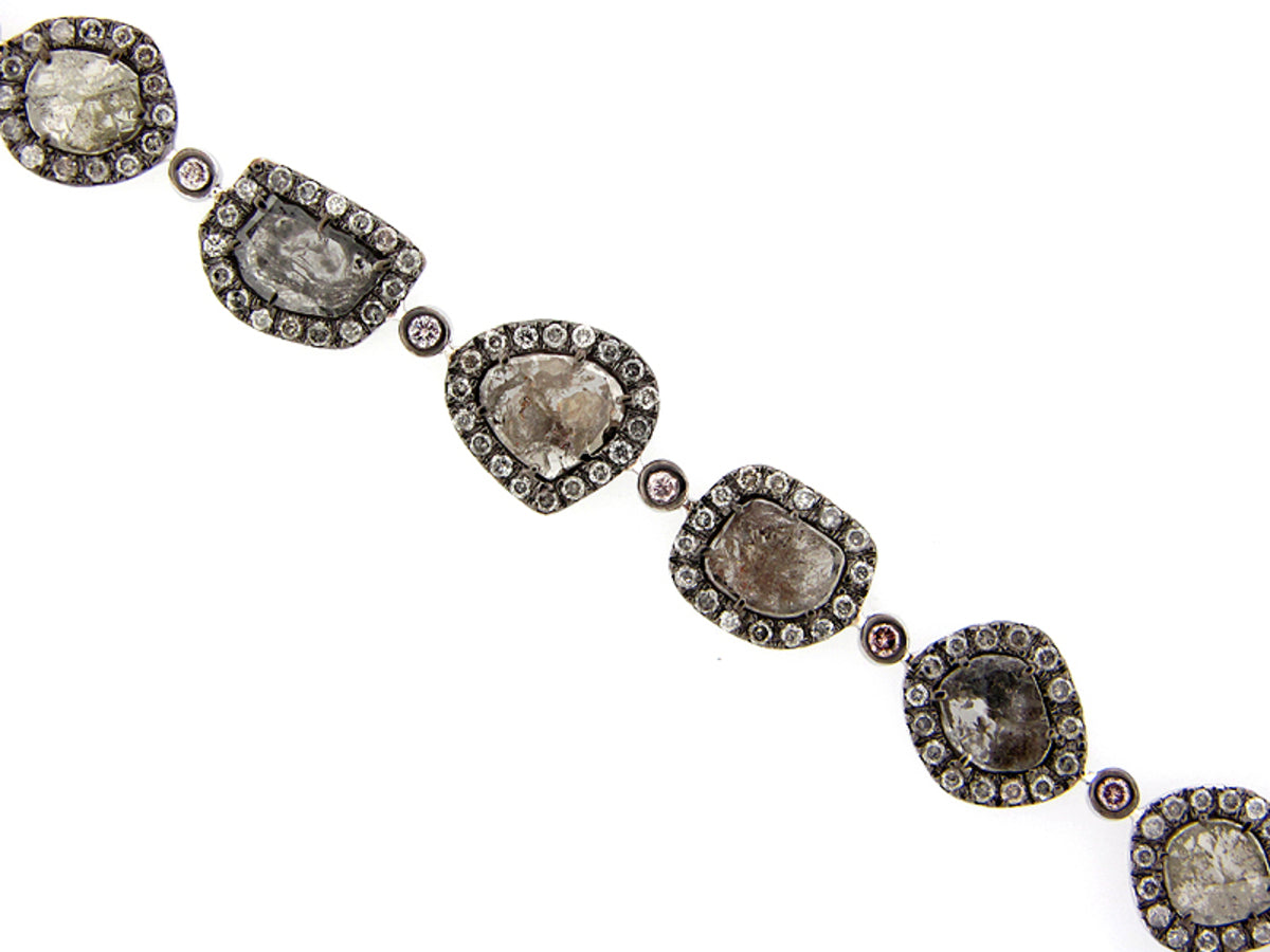 ROSE CUT SLICE GRAY DIAMOND BRACELET, 18KW (N)