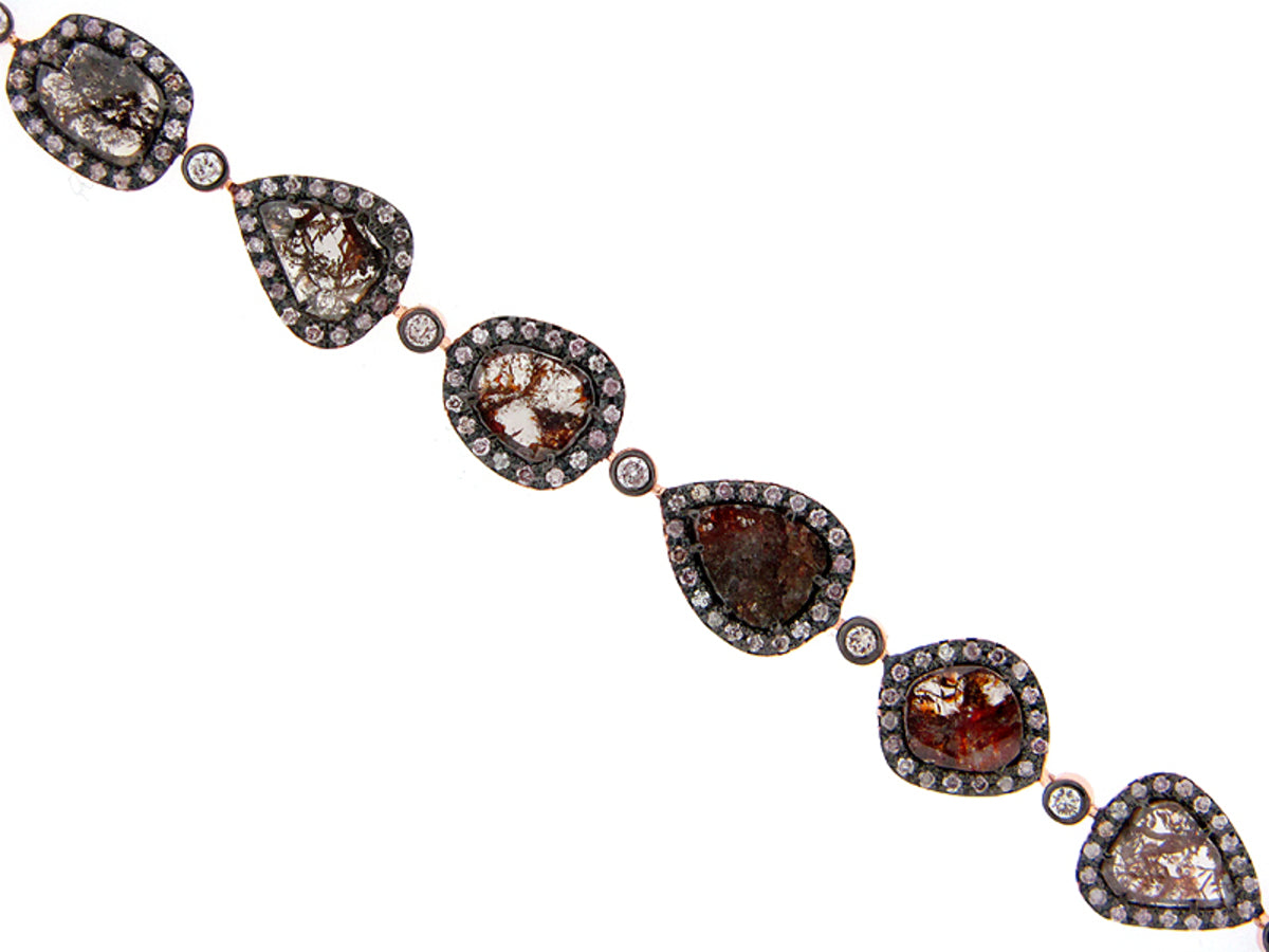 ROSE CUT SLICE FANCY COLOR DIAMOND BRACELET, 18KR (N)