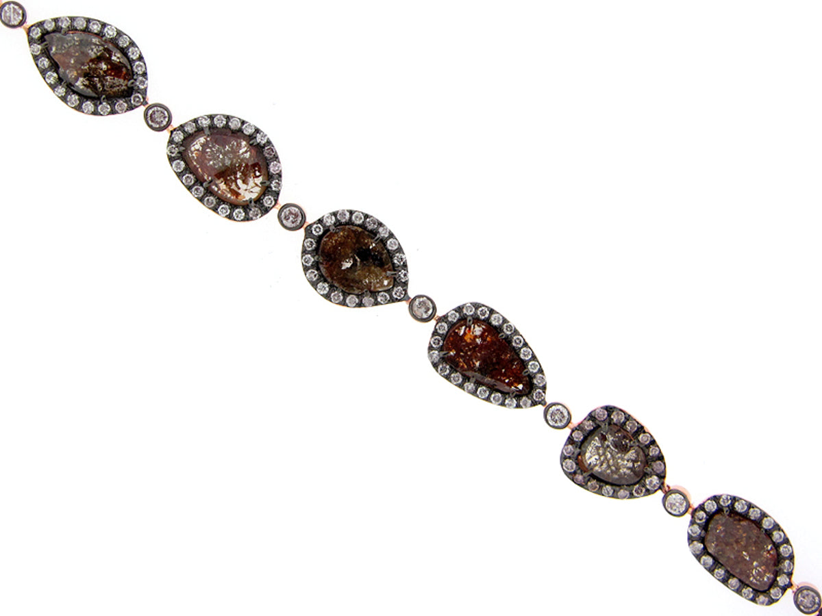 ROSE CUT SLICE FANCY COLOR DIAMOND BRACELET, 18KR (N)