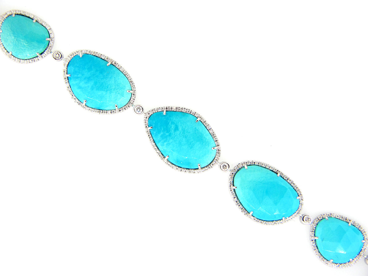 TURQUOISE & DIAMOND BRACELET, 18KW (N)
