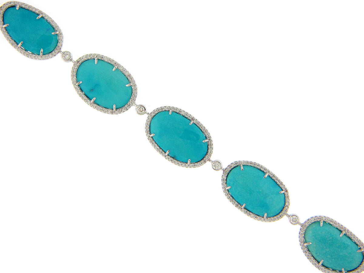 TURQUOISE & DIAMOND BRACELET, 7" + 1" EXTENSION , 18KW (N)