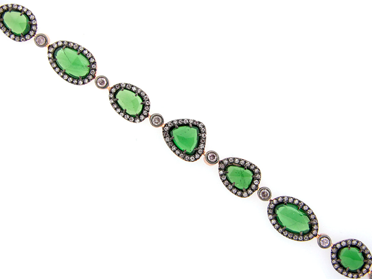 ROSE CUT TSAVORITE & DIAMOND BRACELET, 18KR (N)