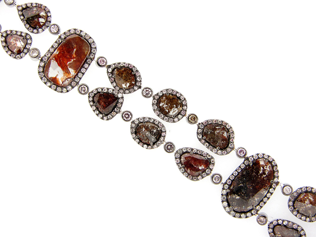 ROSE CUT SLICE FANCY COLOR DIAMOND BRACELET, 18KW (N)