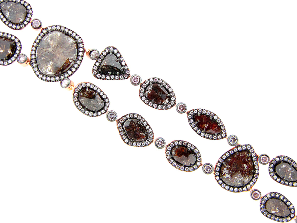 ROSE CUT SLICE FANCY COLOR DIAMOND BRACELET, 18KR (N)
