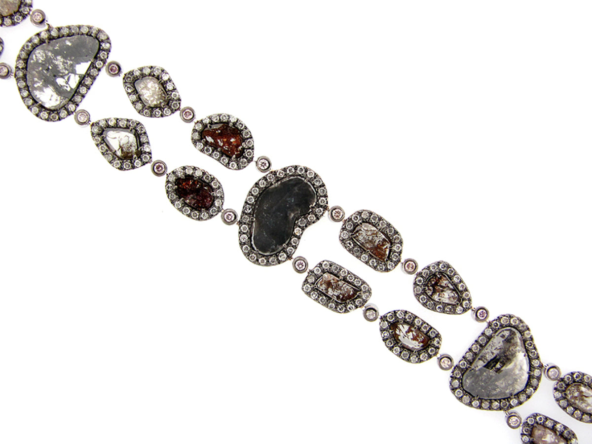 ROSE CUT SLICE FANCY COLOR DIAMOND BRACELET, 18KW (N)