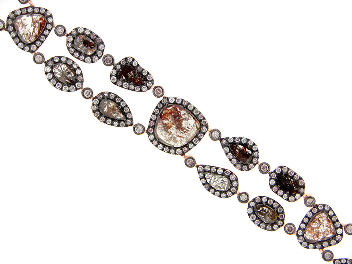 ROSE CUT SLICE FANCY COLOR DIAMOND BRACELET, 18KW (N)