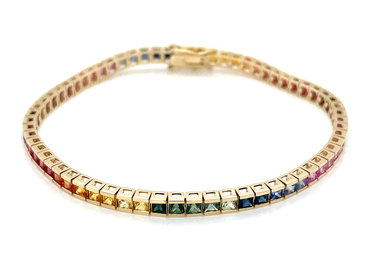 RAINBOW SAPPHIRE PRINCESS TENNIS BRACELET, 7"