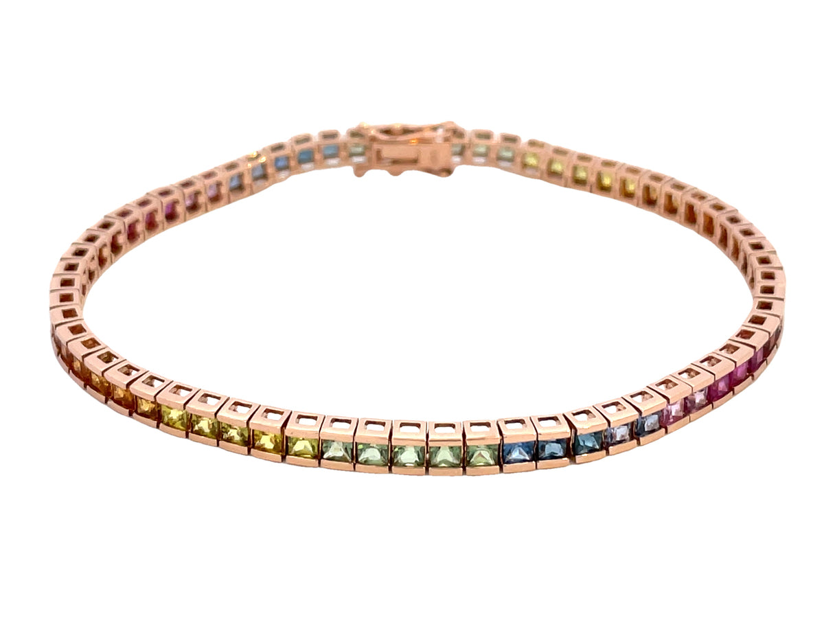 RAINBOW SAPPHIRE 2.5MM PRINCESS TENNIS BRACELET