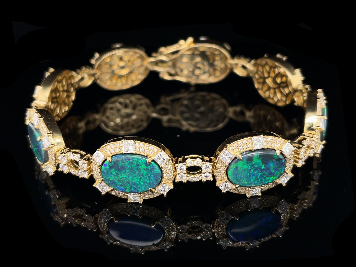 BLACK OPAL & DIAMOND HALO BRACELET