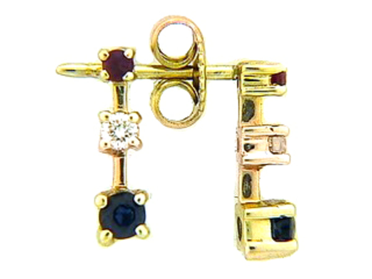 RUBY, SAPPHIRE & DIAMOND EARRING, 14KY (H)