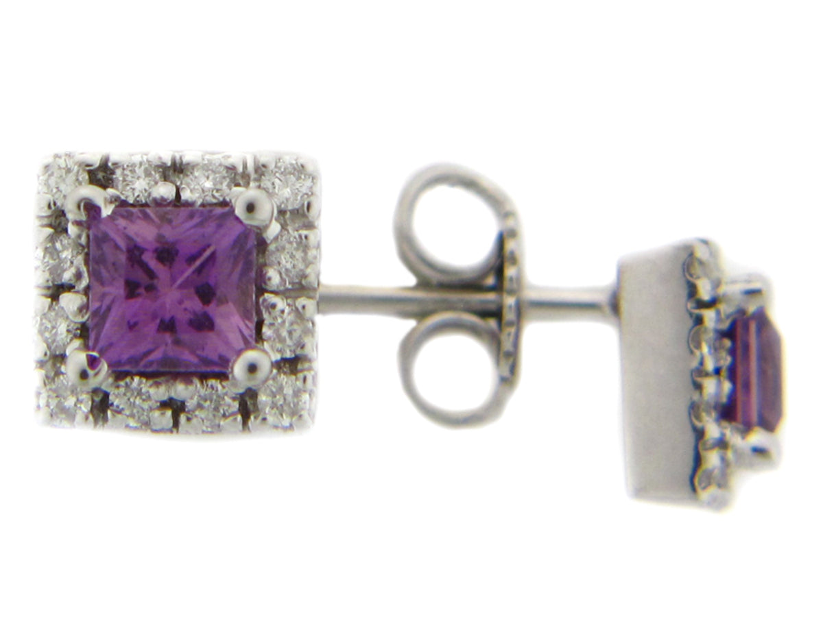 PURPLE SAPPHIRE & DIAMOND EARRING, 14KW (H), C=0.83
