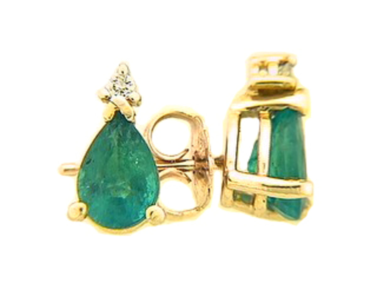 EMERALD & DIAMOND EARRING, 14KY (O), C=1.20