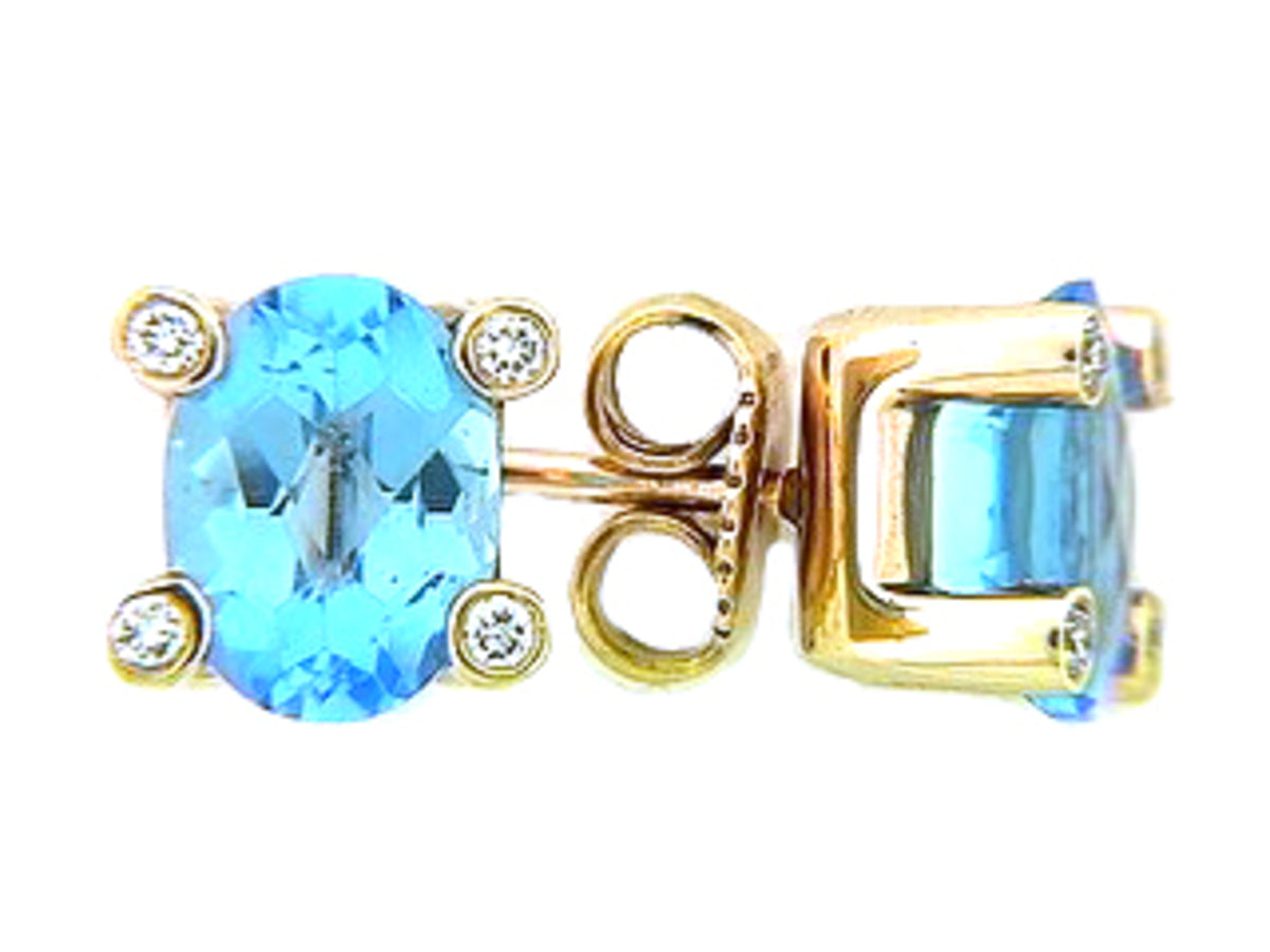 CHB SWISS BLUE TOPAZ & DIAMOND EARRING, 14KY (R), C=2.80