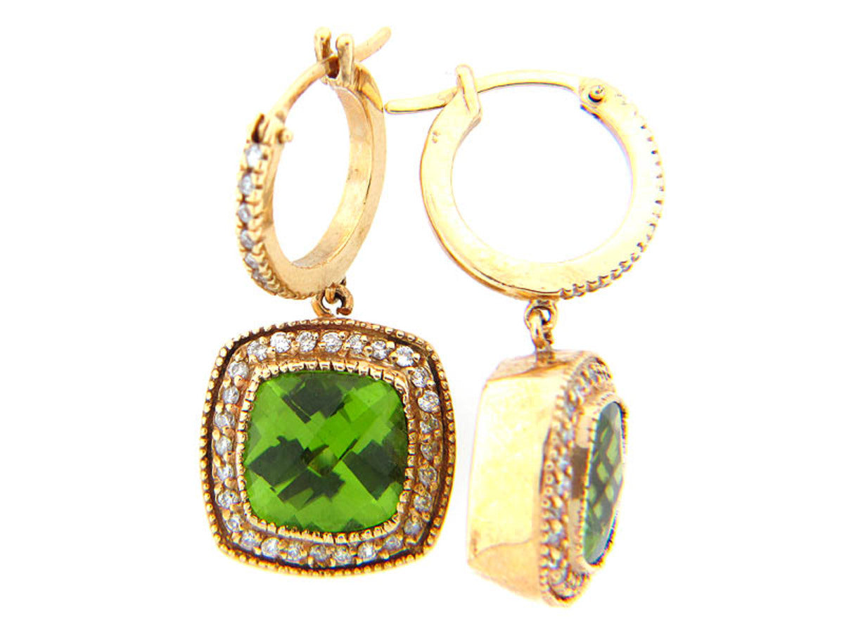 CHB PERIDOT & DIAMOND EARRING, 14KY (N), C=6.70