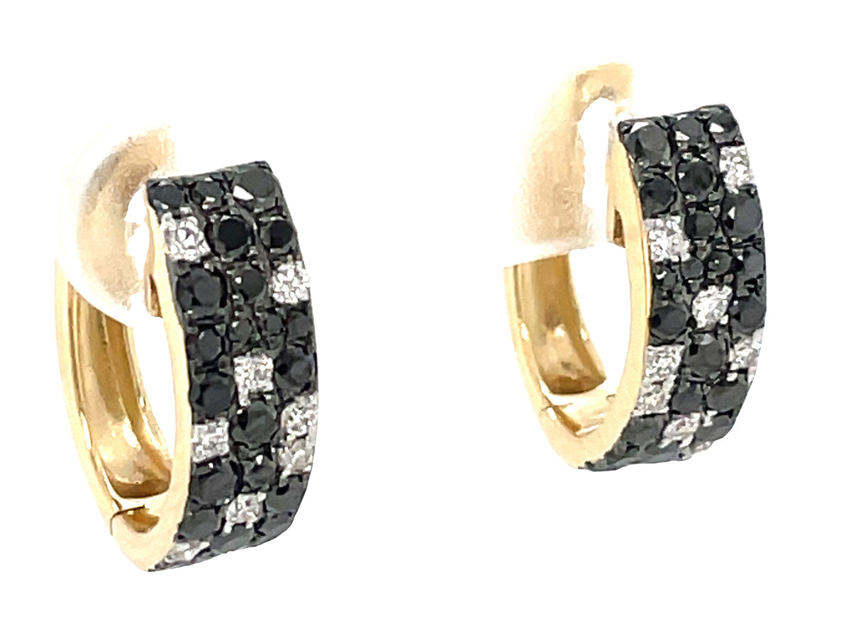BLACK & WHITE DIAMOND PAVE 3 ROW HUGGY EARRING, 14.7X13MM