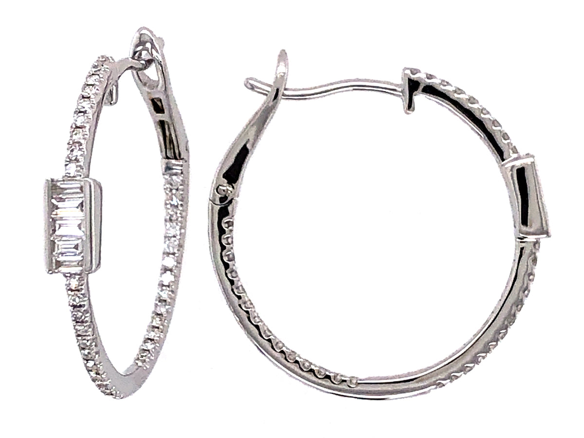 DIAMOND BAGUETTE SINGLE CLUSTER HOOP EARRING, 14KW (N)