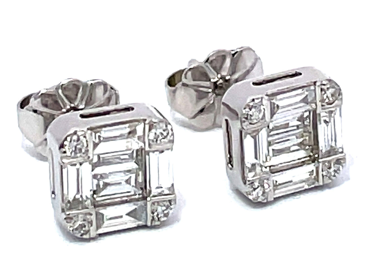 DIAMOND BAGUETTE CLUSTER STUD EARRING, 6.9 X 6.9 MM