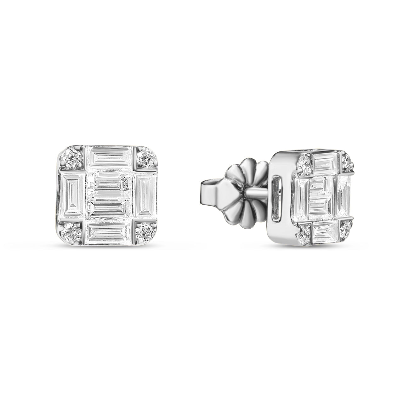 Diamond Asscher Cluster Stud Earring