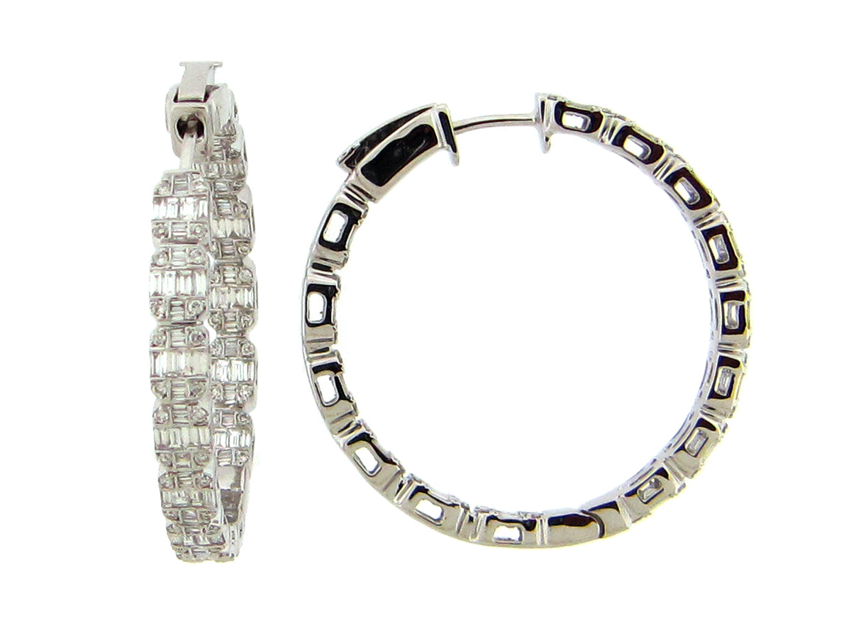 DIAMOND BAGUETTE HOOP EARRING, 18KW (N)